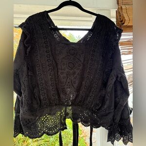 🖤SOLD! OOAK Magnolia Pearl Black Eyelet Blouse Perfect EUC!🖤